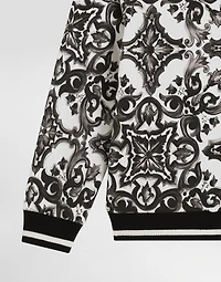 majolica-print hooded sweatshirt with zip