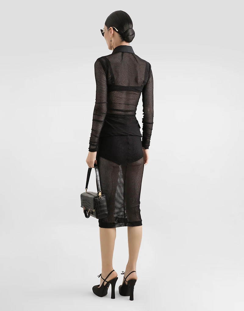 Mesh calf-length skirt