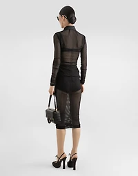 Mesh calf-length skirt