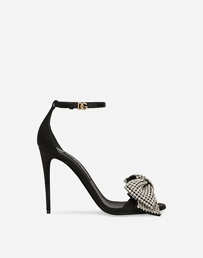 Satin sandals with rhinestone embellishment