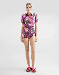 Cotton playsuit with rose print
