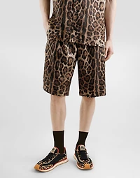 Leopard-print silk shorts