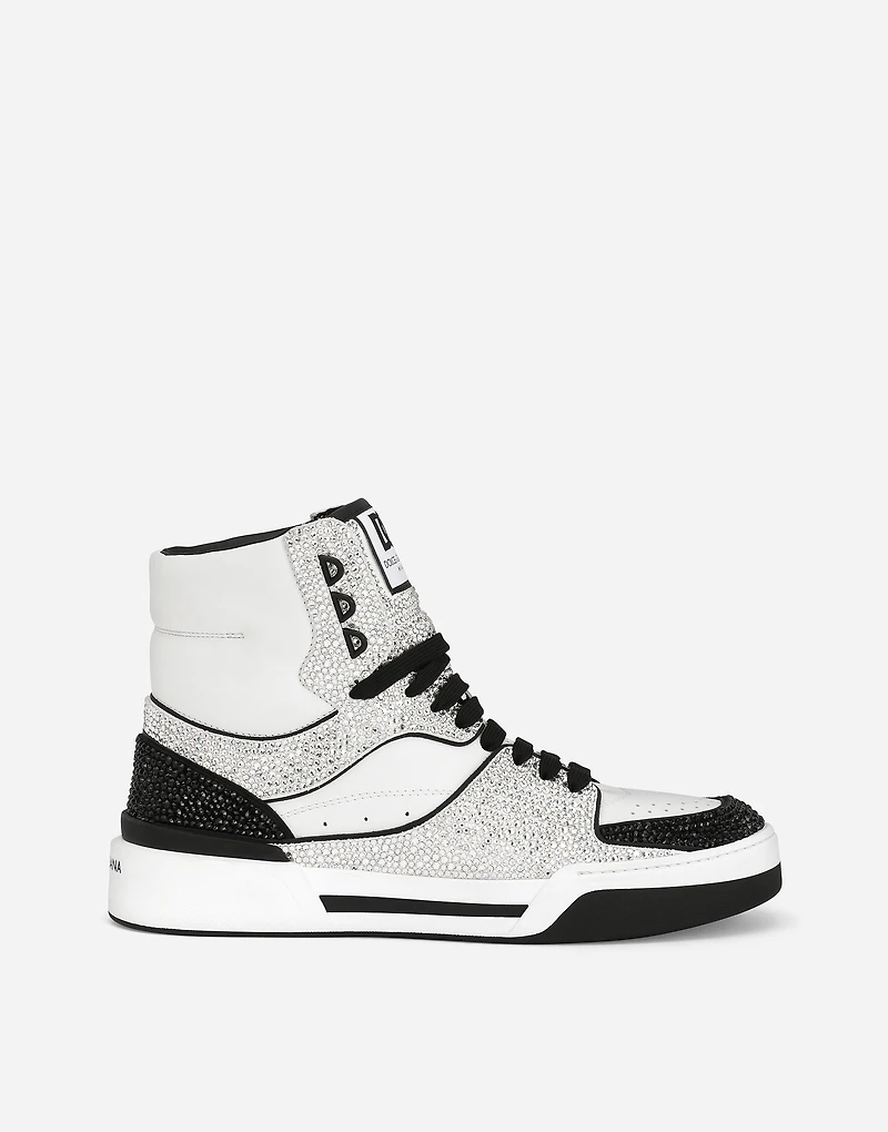 Calfskin New Roma high-top sneakers with fusible rhinestones