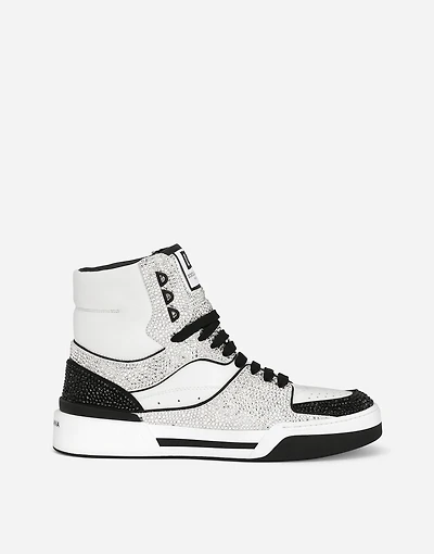 Calfskin New Roma high-top sneakers with fusible rhinestones