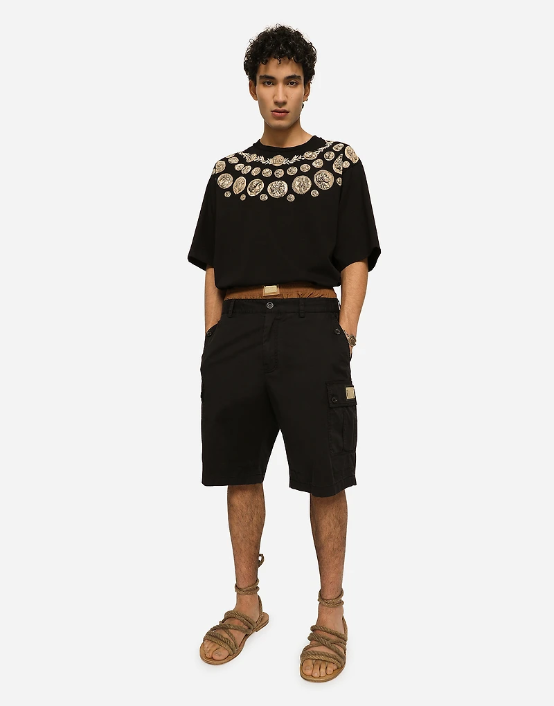 Stretch cotton cargo pants with brand plate