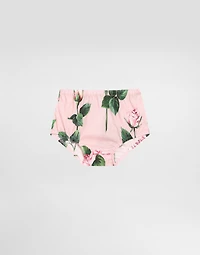 Rose-print poplin and jersey dress