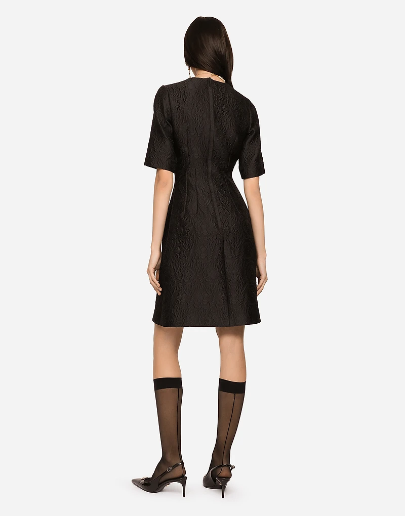 Fit-and-flare midi dress floral jacquard