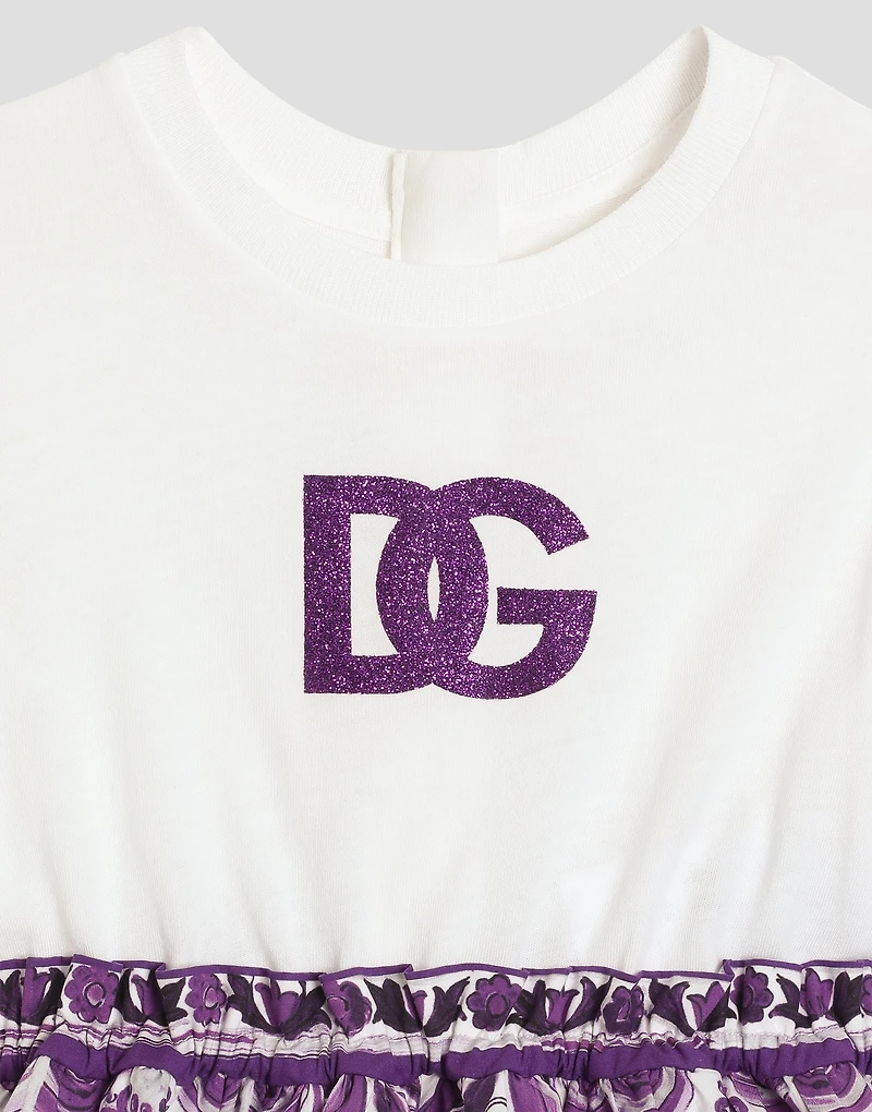 Majolica-print jersey and poplin dress