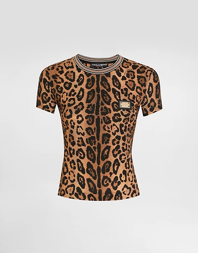 Short-sleeved leopard-print Crespo T-shirt
