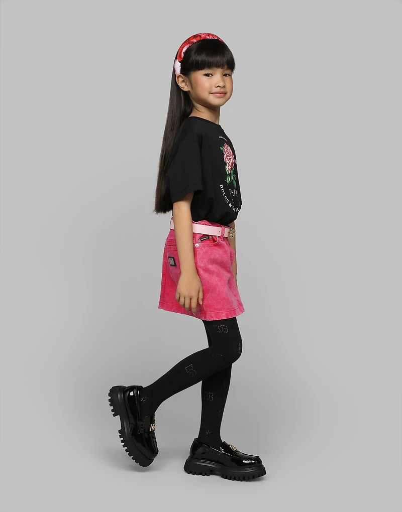 Jersey T-shirt with Dolce&Gabbana logo and rose
