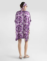 Majolica-print twill caftan