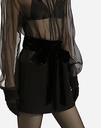 Short wool crepe and organza dress