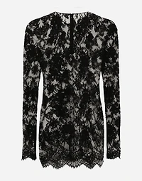 Chantilly lace round-neck T-shirt
