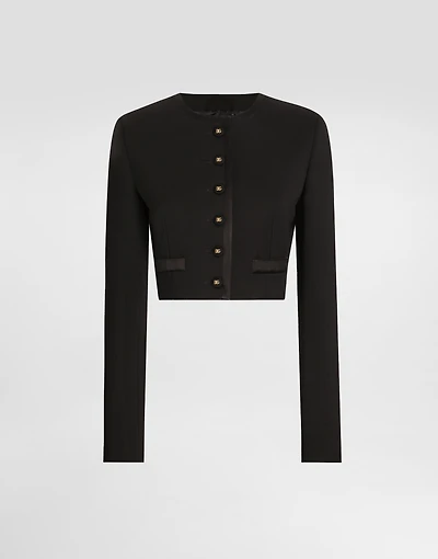 Cropped single-breasted wool jacket