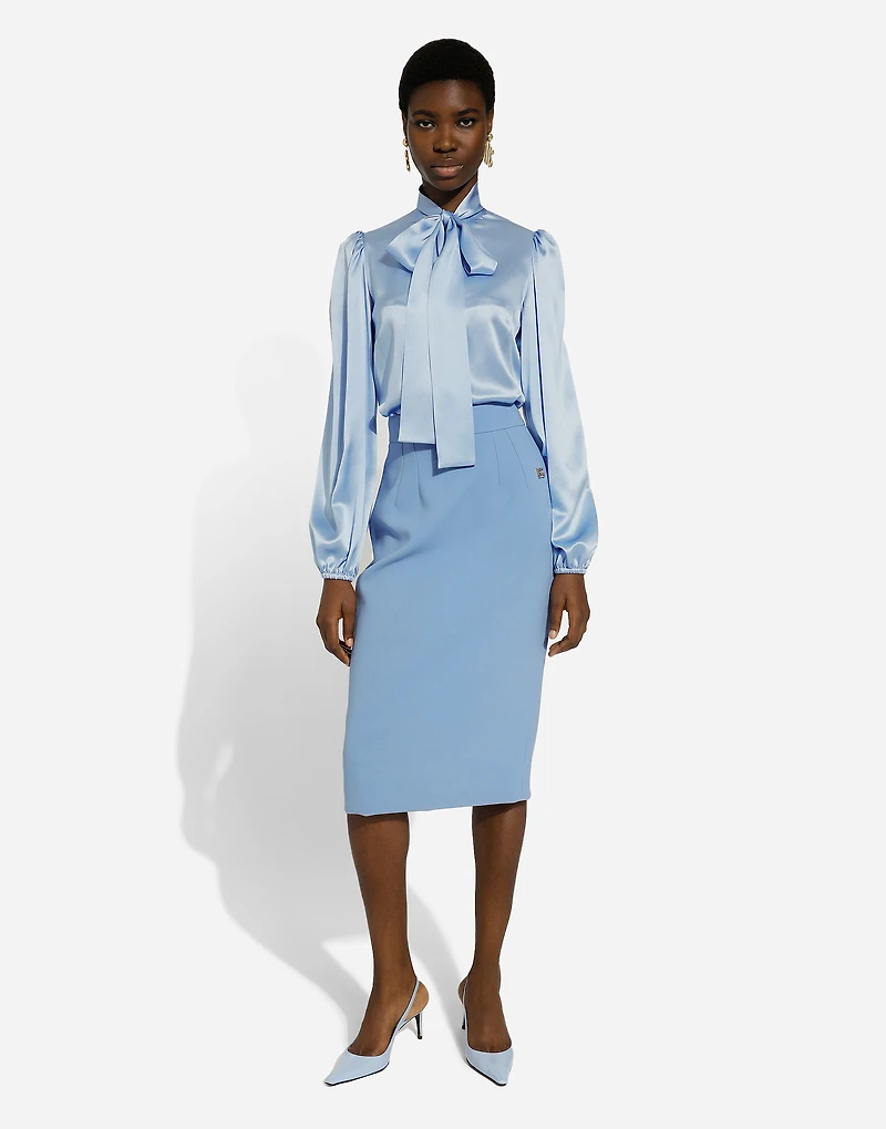 Calf-length wool crêpe pencil skirt with DG logo