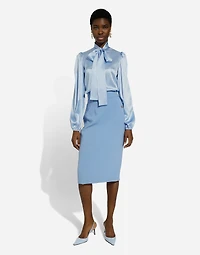 Calf-length wool crêpe pencil skirt with DG logo