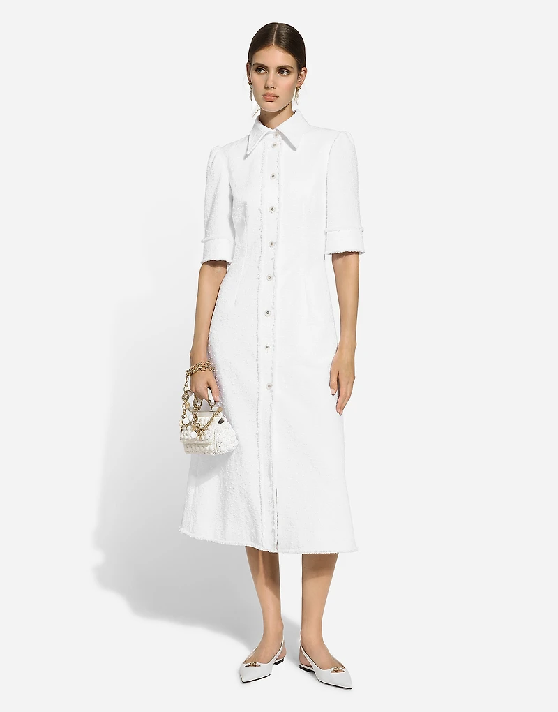 Cotton raschel tweed calf-length dress