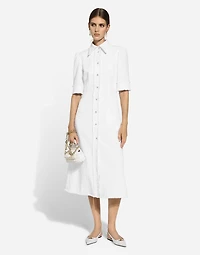 Cotton raschel tweed calf-length dress