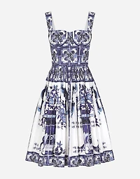 Bustier midi dress majolica-print poplin