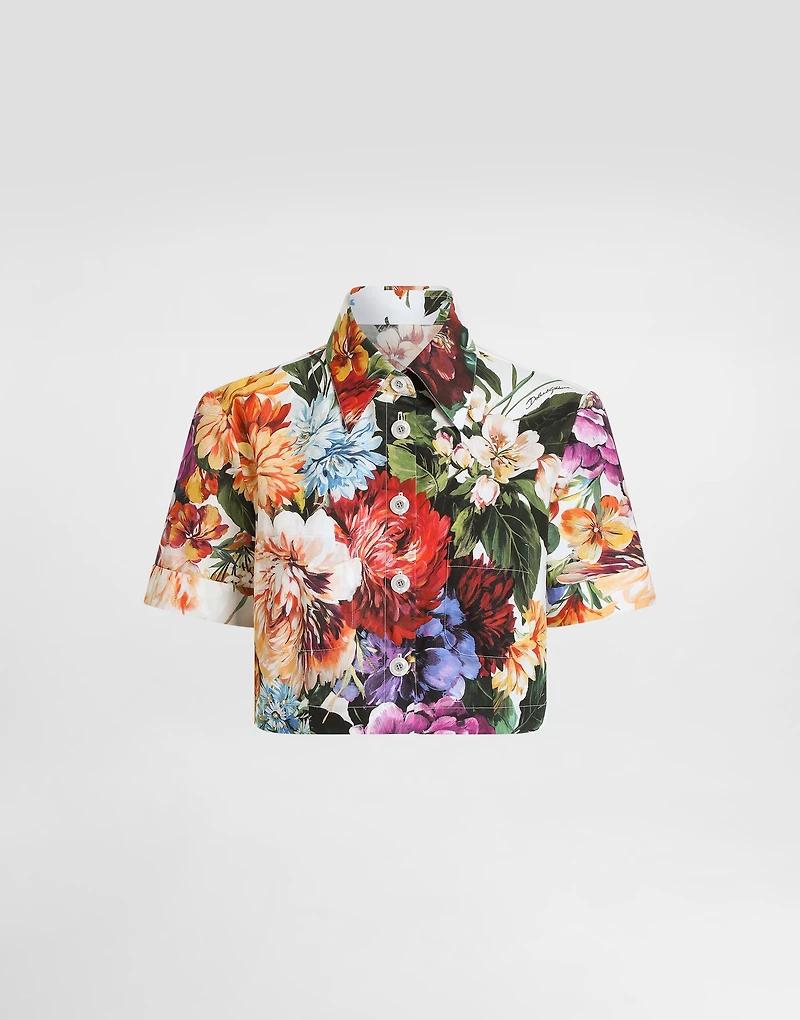 Flower bouquet-print poplin shirt