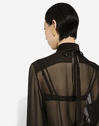 Silk chiffon shirt with satin details