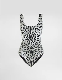 Leopard-print one-piece racing swimsuit