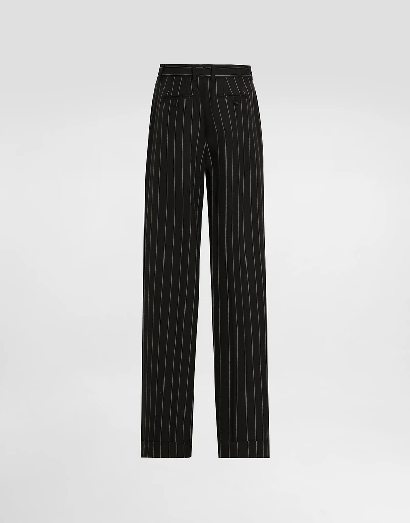 Straight-leg pinstripe wool pants with turn-ups
