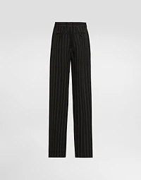 Straight-leg pinstripe wool pants with turn-ups