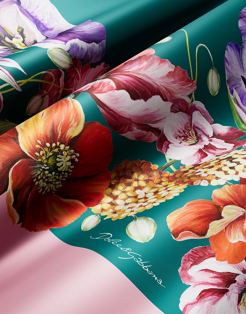Floral-print silk twill foulard (90x90)