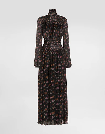 Floral-print long chiffon dress