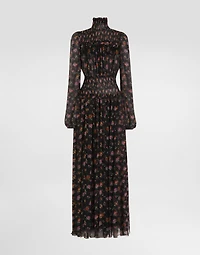 Floral-print long chiffon dress