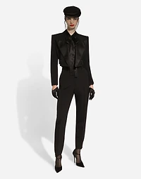 Short wool gabardine tuxedo jacket