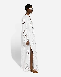 Long cotton caftan with cut-out detailing