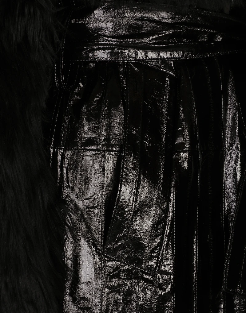 Alpaca and eel skin single-breasted coat with belt