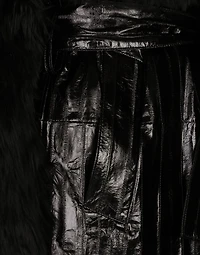 Alpaca and eel skin single-breasted coat with belt