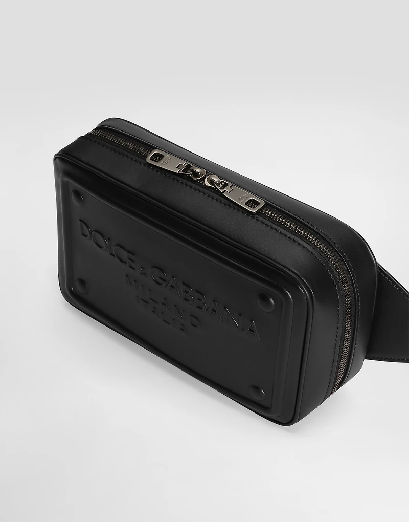 Calfskin belt bag with raised logo