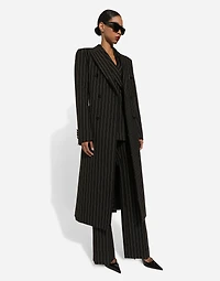 Pinstripe double-breasted coat woolen fabric