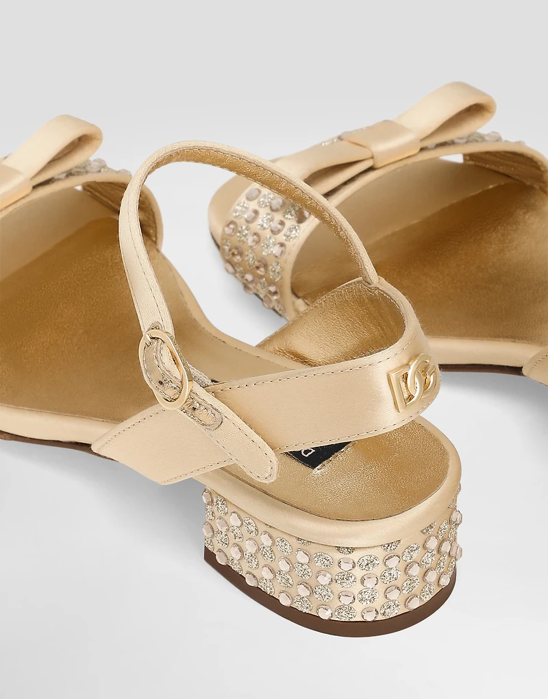 Satin sandals with glittery polka-dots and rhinestones