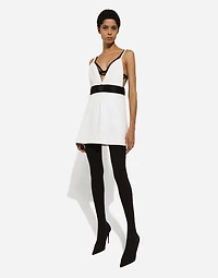 Short woolen dress with satin belt and straps