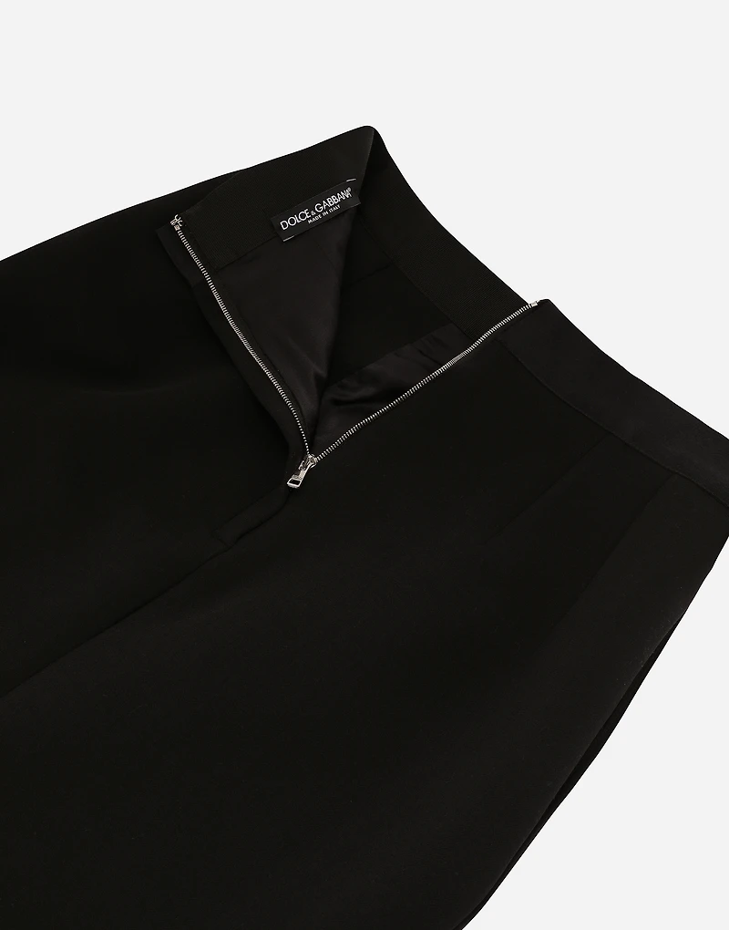 Wool midi pencil skirt with satin waistband