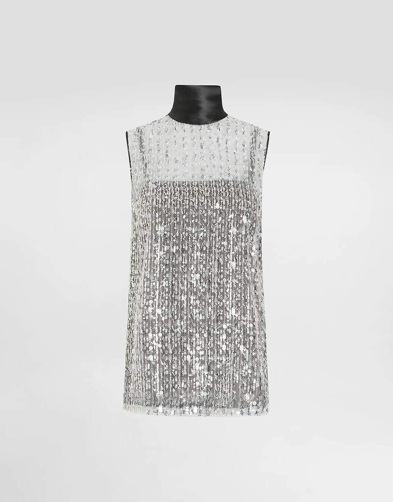 Tulle turtle-neck top with sequin embellishment