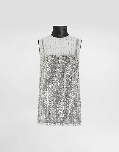 Tulle turtle-neck top with sequin embellishment