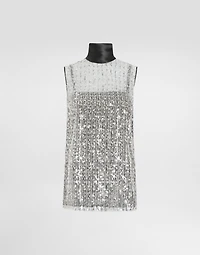 Tulle turtle-neck top with sequin embellishment