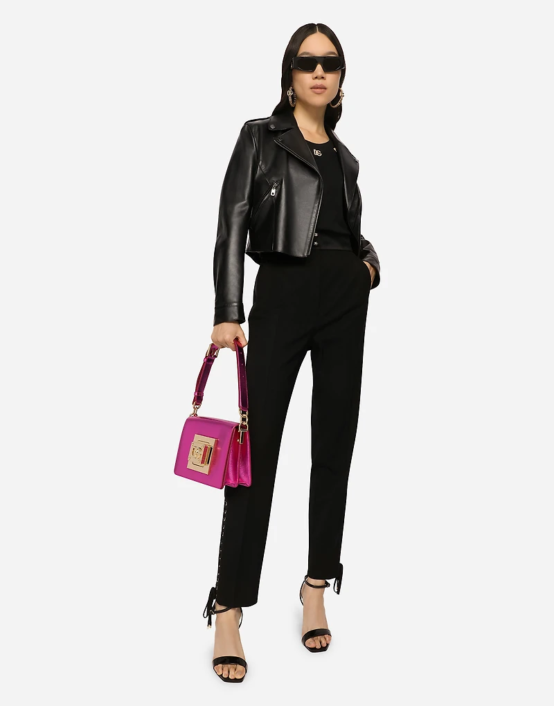 Leather biker jacket with tab details