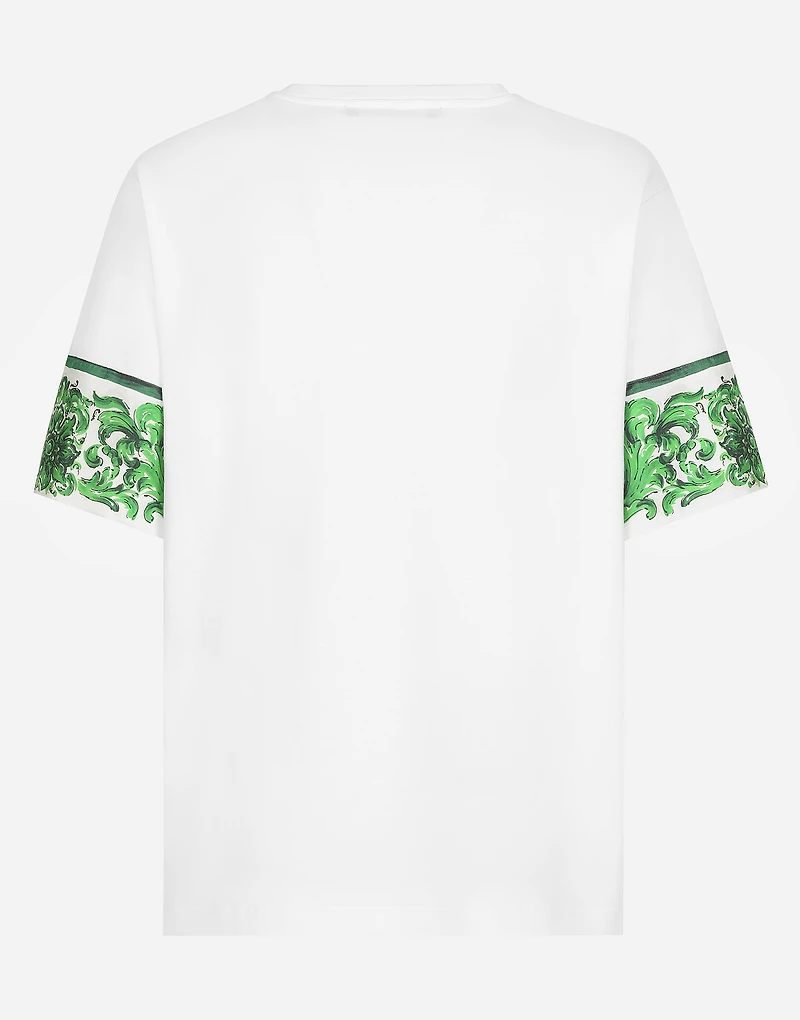 Cotton T-shirt with majolica-print breast pocket