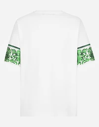 Cotton T-shirt with majolica-print breast pocket