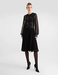 Calf-length babydoll dress with pleated skirt
