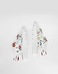 Printed calfskin sandals with flowers and DG logo