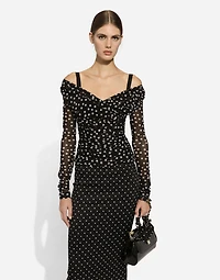 Polka-dot tulle top with wrap-front neckline