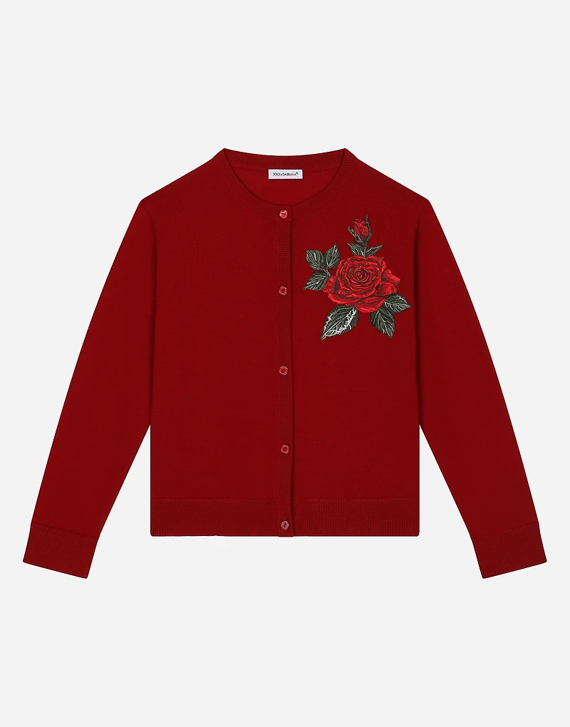 Wool cardigan with rose patch